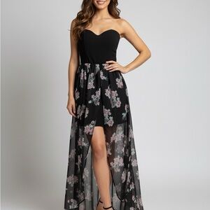 Elegant Black Floral Strapless Dress